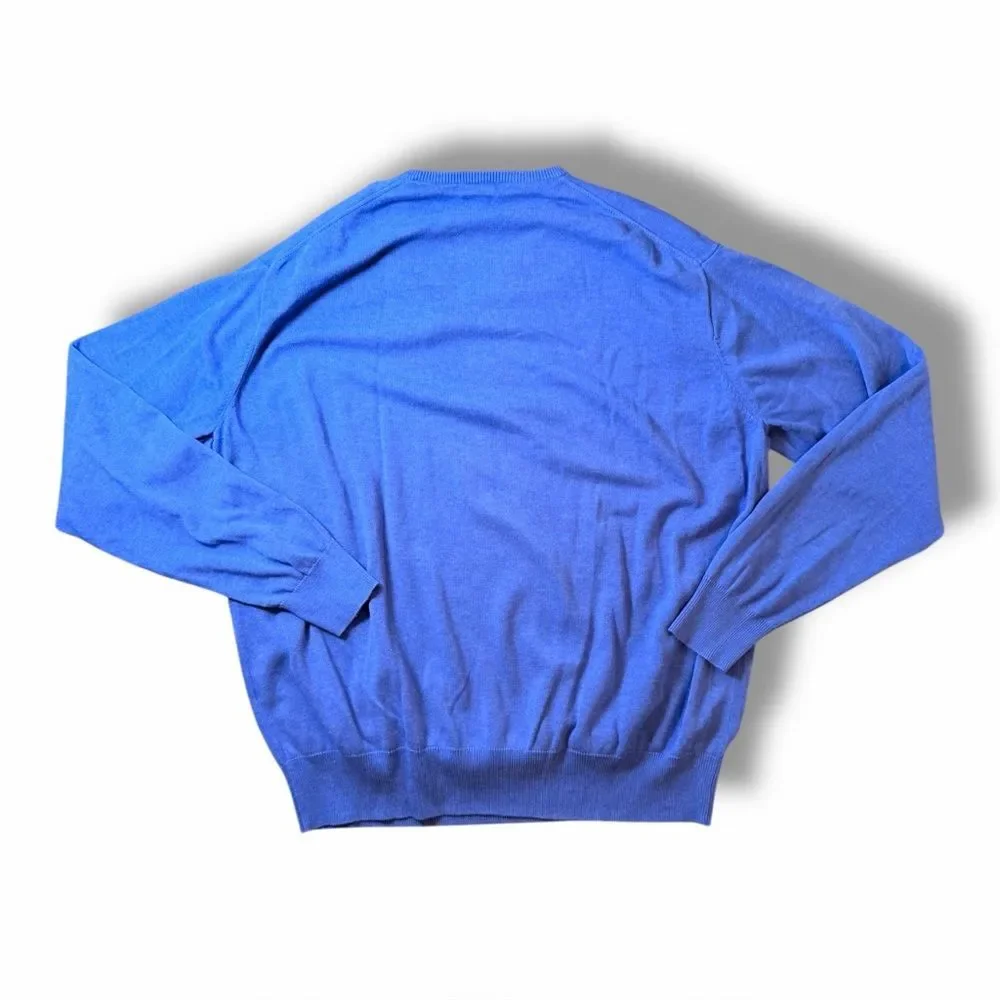 Peter Millar Blue Silk Cotton Cashmere V-Neck Pullover Lightweight Sweater XXL